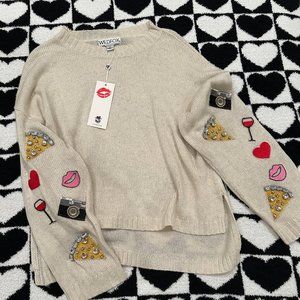 WildFox Vintage Oversized Emoji Patch Sweater